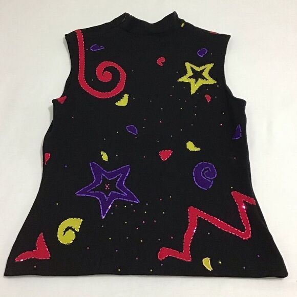 St John Black Turtle Neck Sweater Sleeveless Size Small - Picture 9 of 12